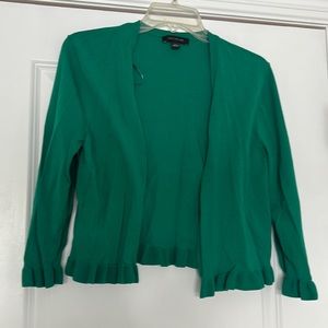 Ann Taylor Emerald Green Ruffle Hem Open Cardigan